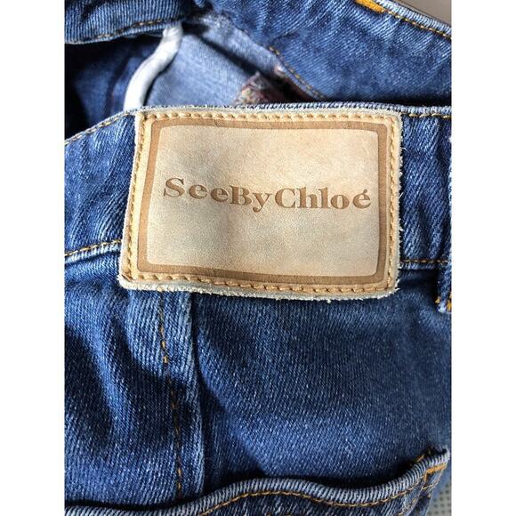 See by Chloe Denim Corduroy Bootcut Jeans 70s Flare Hem Colorblock Blue Brown 28 - Picture 14 of 15
